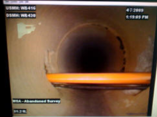 Camera shot of cross bore inside pipeline