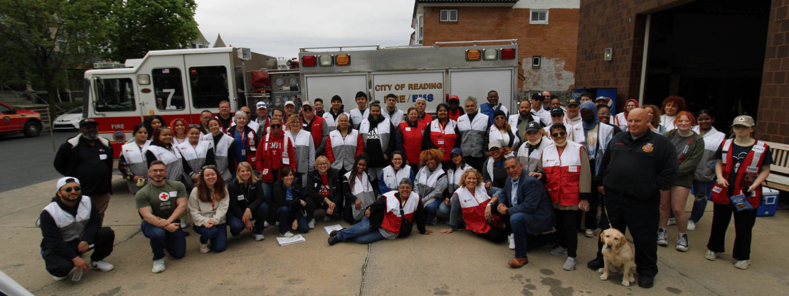 Sound The Alarm volunteers in front of a Reading Fire Truck